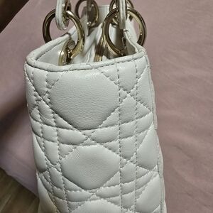 Dior White Quilted Shoulder Bag with Silver Accents.